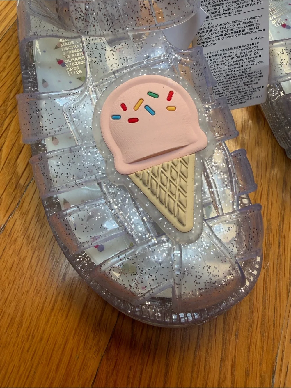 NWT GAP Kids Clear Glitter Jelly Sandals with Pink Ice Cream - Size 10